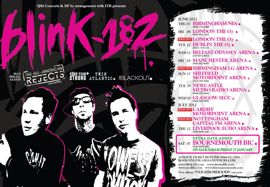 Blink 182 UK Tour with The All-American Rejects, Four Year Strong, Twin Atlantic, and The Blackout