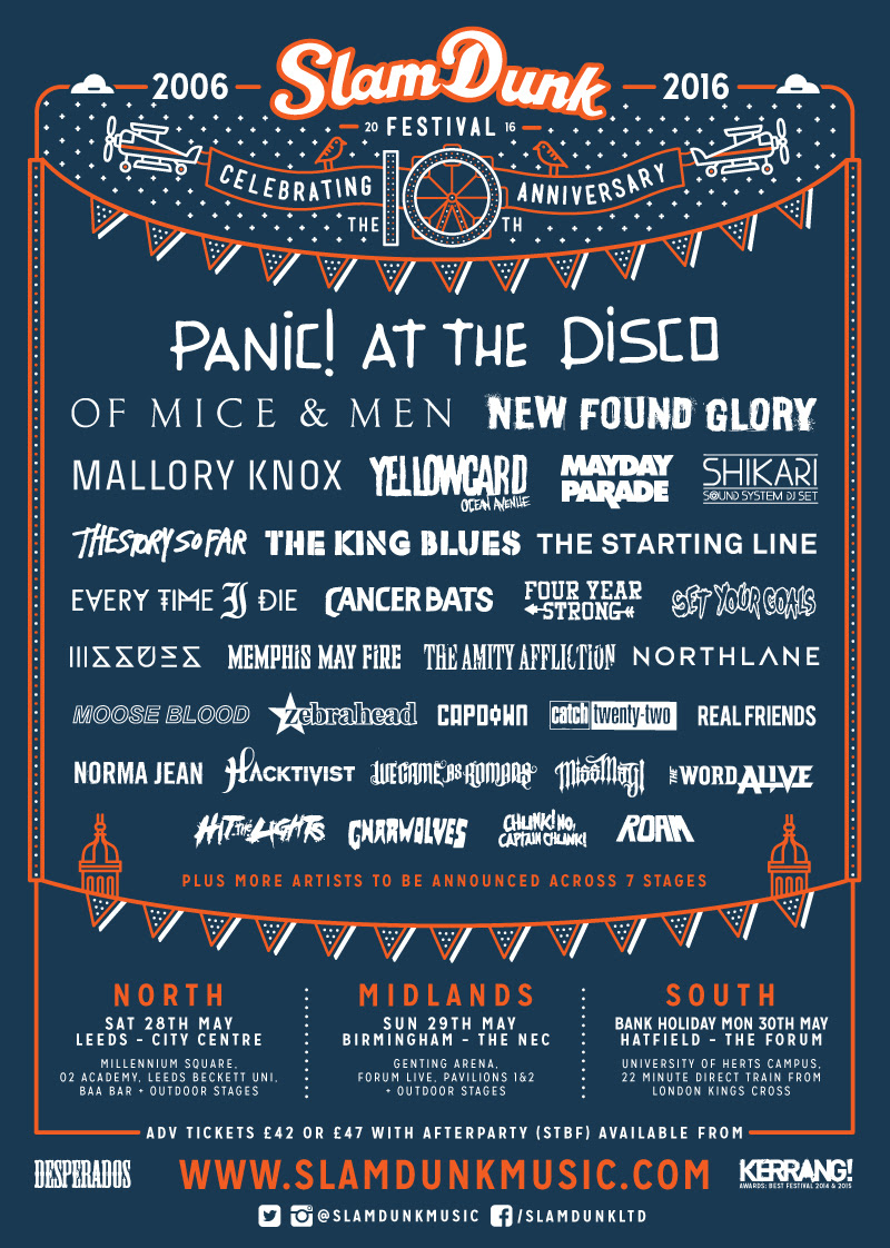 Moose Blood / Chunk! No, Captain Chunk! + More Announced for 2016 Slam Dunk Festival