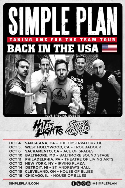 Simple Plan announce tours with All Time Low, PVRIS, Hit The Lights and Story Untold